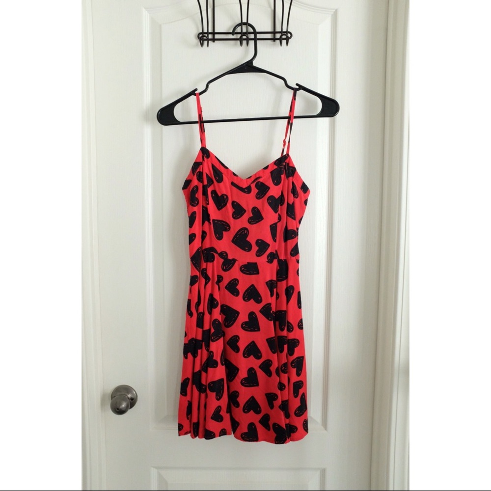 Casual Red Dress with Black Hearts